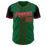 Custom Two-Tone Baseball Jersey with Personalized Name and Number - Kelly Green, Red, Black Authentic Design Personalized