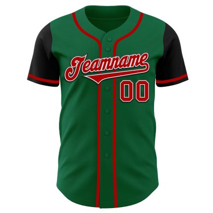 Custom Two-Tone Baseball Jersey with Personalized Name and Number - Kelly Green, Red, Black Authentic Design Personalized