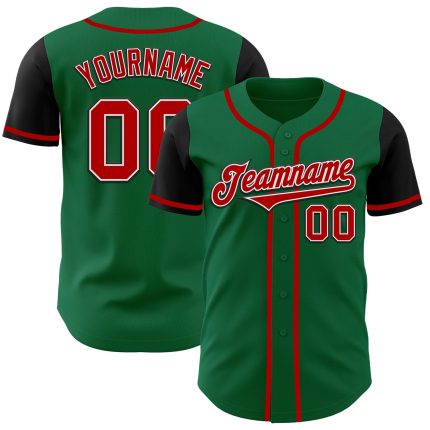 Custom Two-Tone Baseball Jersey with Personalized Name and Number - Kelly Green, Red, Black Authentic Design Personalized