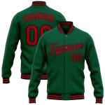 Personalized Varsity Letterman Jacket in Kelly Green, Red, and Black - Full-Snap Bomber Style Personalized Kelly Green Red-Black