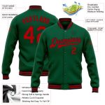 Personalized Varsity Letterman Jacket in Kelly Green, Red, and Black - Full-Snap Bomber Style Personalized Kelly Green Red-Black