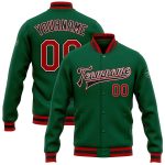 Custom Name and Number Personalized Kelly Green Red-Black Varsity Letterman Bomber Jacket Personalized Kelly Green Red-Black