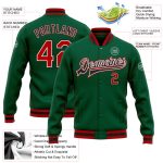Custom Name and Number Personalized Kelly Green Red-Black Varsity Letterman Bomber Jacket Personalized Kelly Green Red-Black