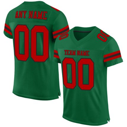 Custom Name and Number Personalized Football Jersey - Authentic Red-Black Mesh, Kelly Green Team Colors Personalized Kelly