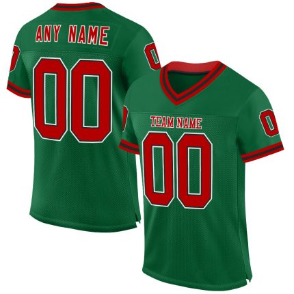 Custom Name Number Authentic Football Jersey in Kelly Green Red-Black Mesh - Personalized Team Apparel Personalized Kelly