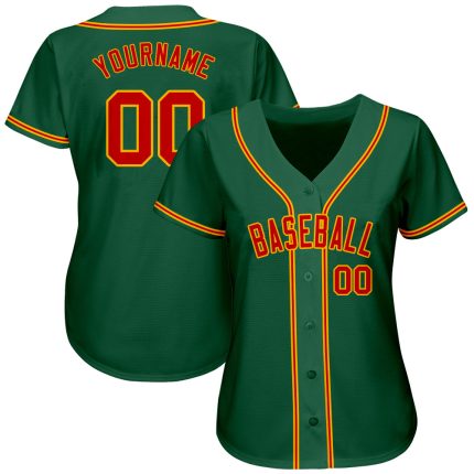 Personalized Red-Gold Authentic Baseball Jersey in Kelly Green - Customizable Team Apparel Personalized Kelly Green Red-Gold