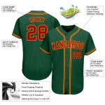 Personalized Red-Gold Authentic Baseball Jersey in Kelly Green - Customizable Team Apparel Personalized Kelly Green Red-Gold
