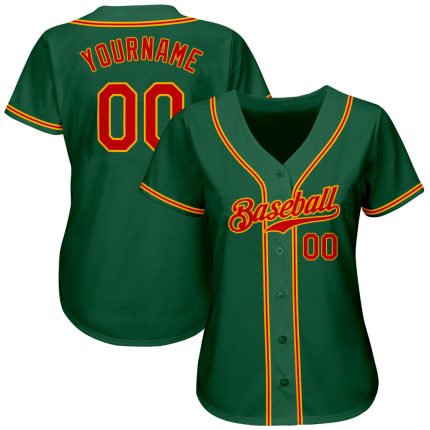 Custom Name and Number Kelly Green Red-Gold Authentic Baseball Jersey - Personalized Team Apparel Personalized Kelly Green