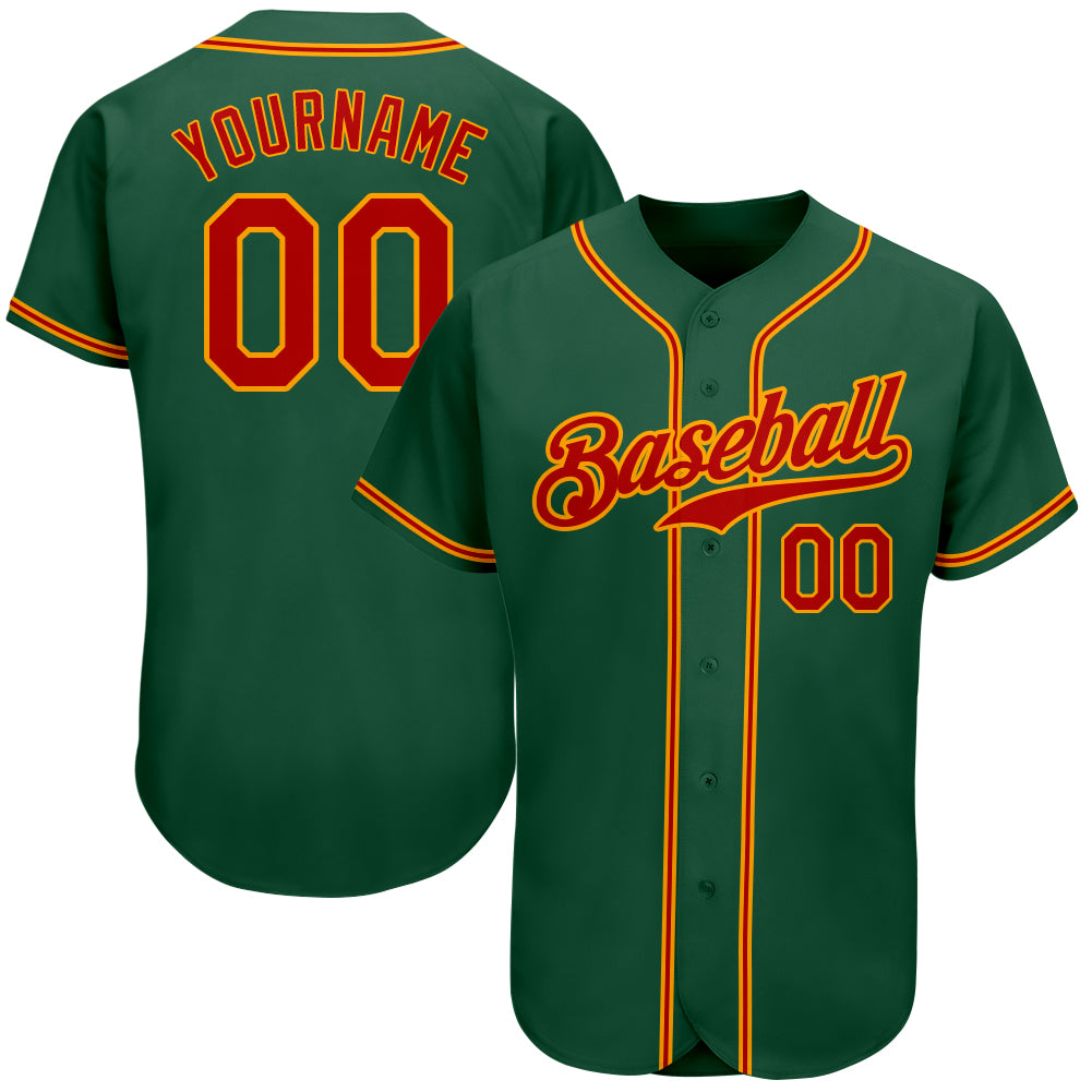 Custom Name and Number Kelly Green Red-Gold Authentic Baseball Jersey - Personalized Team Apparel Personalized Kelly Green