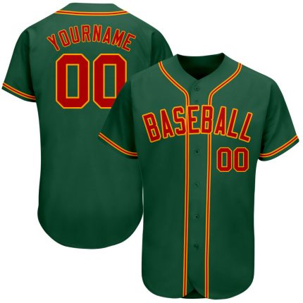 Personalized Red-Gold Authentic Baseball Jersey in Kelly Green - Customizable Team Apparel Personalized Kelly Green Red-Gold