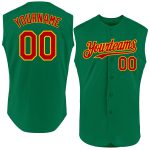 Custom Name and Number Authentic Sleeveless Baseball Jersey in Kelly Green Red-Gold Personalized Kelly Green Red-Gold Authentic