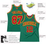 Customizable Kelly Green Red-Gold Basketball Jersey with Name and Number - Authentic Throwback Style Personalized Kelly Green
