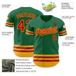 Custom Name and Number Authentic Baseball Jersey in Kelly Green with Red-Gold Lines - Personalized Team Apparel Personalized