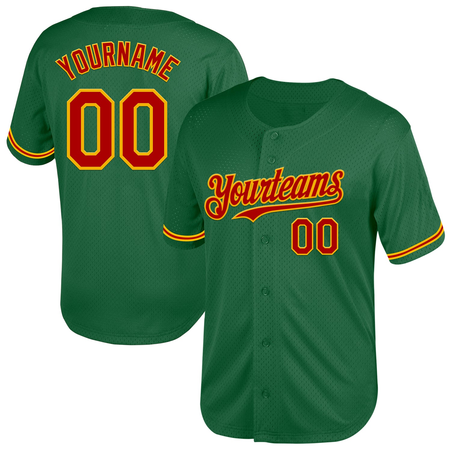 Custom Team Name Number Jersey - Authentic Kelly Green Red-Gold Mesh Throwback Baseball Jersey Personalized Kelly Green Red-Gold