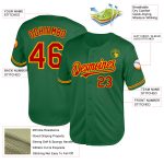 Custom Team Name Number Jersey - Authentic Kelly Green Red-Gold Mesh Throwback Baseball Jersey Personalized Kelly Green Red-Gold