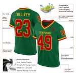 Custom Name and Number Football Jersey - Authentic Throwback in Kelly Green with Red-Gold Mesh Design Personalized Kelly