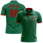 Custom Name and Number Golf Polo Shirt in Kelly Green and Red - Performance Team Shirt Personalized Kelly Green Red Performance