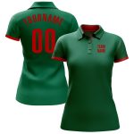 Custom Name and Number Golf Polo Shirt in Kelly Green and Red - Performance Team Shirt Personalized Kelly Green Red Performance