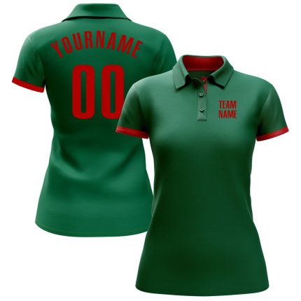 Custom Name and Number Golf Polo Shirt in Kelly Green and Red - Performance Team Shirt Personalized Kelly Green Red Performance