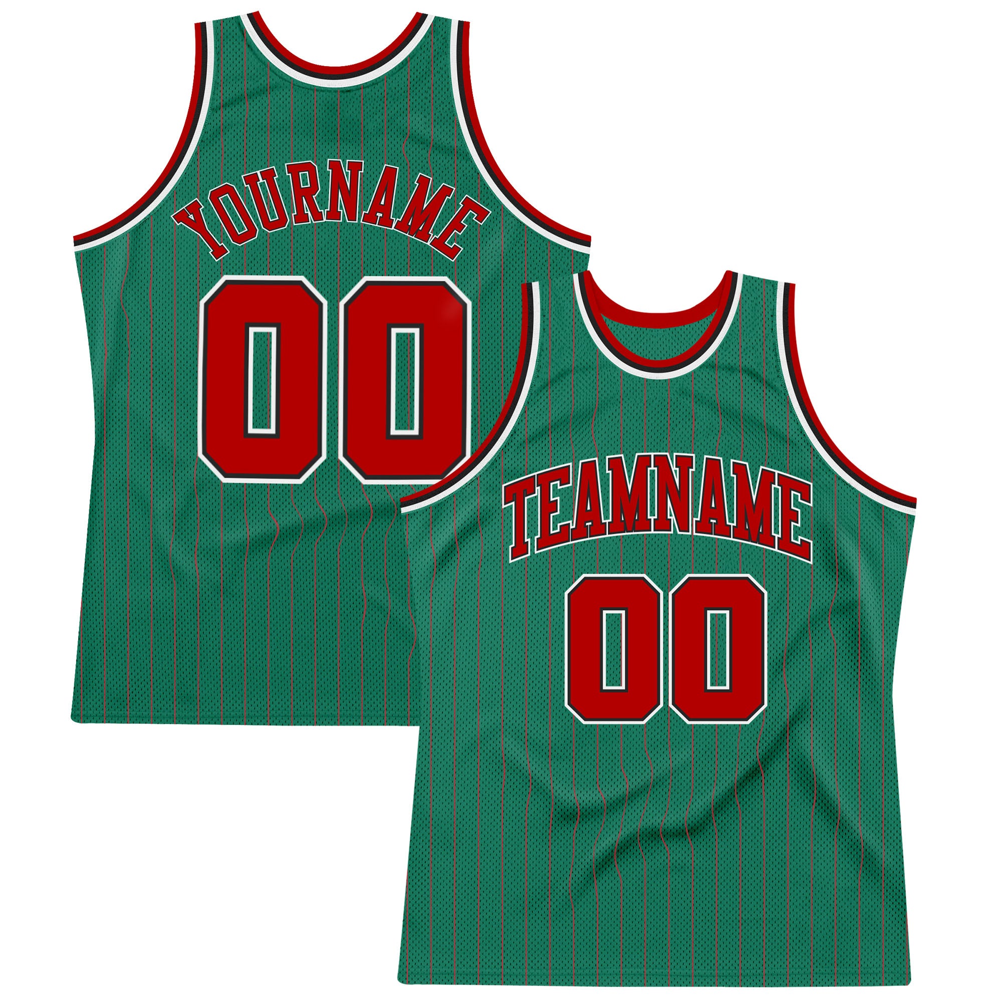 Custom Name and Number Basketball Jersey - Authentic Red-Black Pinstripe in Kelly Green, Personalized Team Apparel Personalized