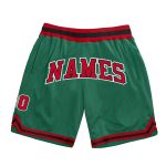 Custom Name and Number Authentic Basketball Shorts in Kelly Green with Red-Black Pinstripe Personalized Kelly Green Red Pinstripe