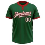 Custom Name and Number Kelly Green Red Pinstripe Two-Button Unisex Softball Jersey Personalized Kelly Green Red Pinstripe