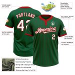 Custom Name and Number Kelly Green Red Pinstripe Two-Button Unisex Softball Jersey Personalized Kelly Green Red Pinstripe