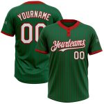 Custom Name and Number Kelly Green Red Pinstripe Two-Button Unisex Softball Jersey Personalized Kelly Green Red Pinstripe