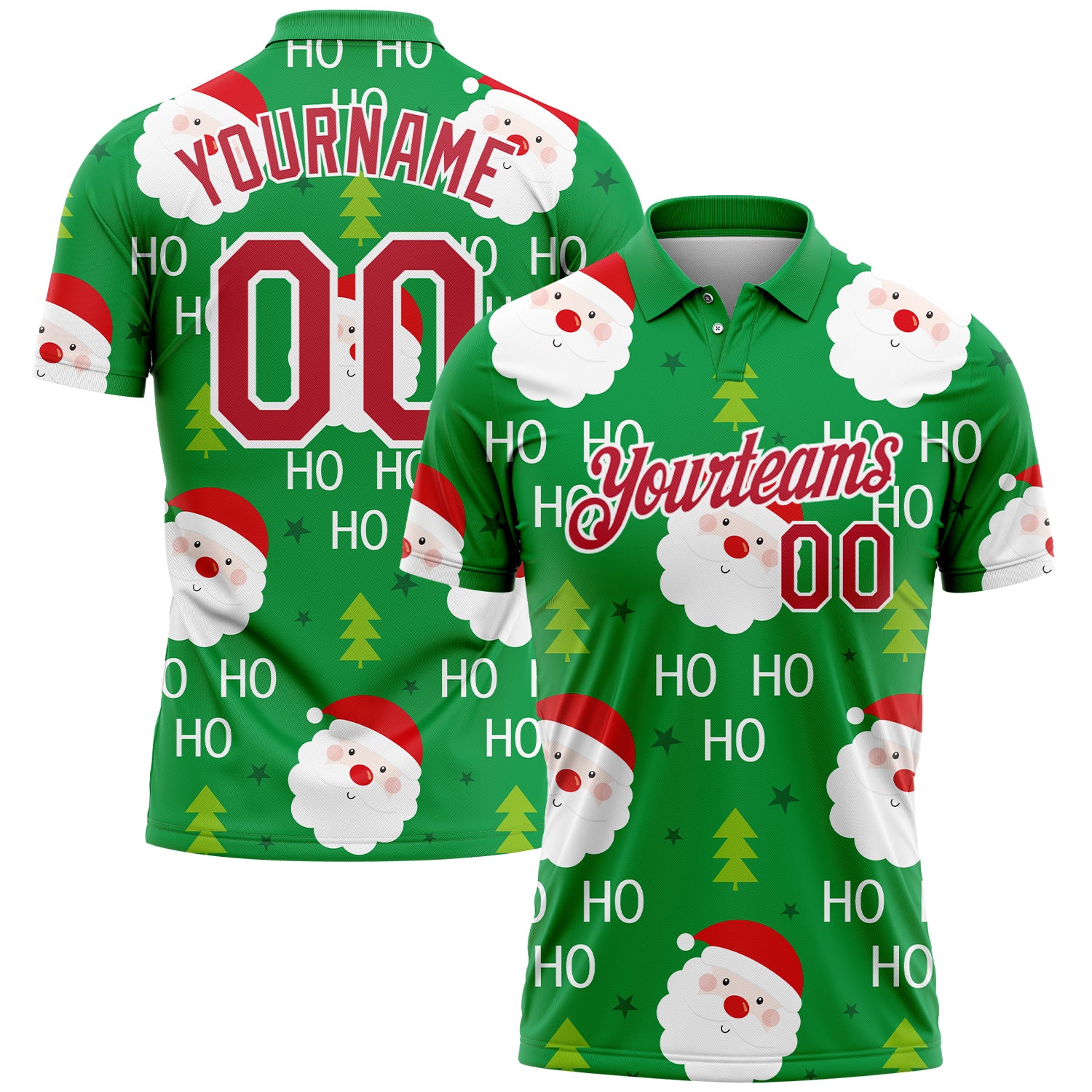 Custom Name Number 3D Santa Claus Performance Golf Polo Shirt - Personalized Kelly Green Red-White Design Personalized Kelly