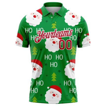 Custom Name Number 3D Santa Claus Performance Golf Polo Shirt - Personalized Kelly Green Red-White Design Personalized Kelly