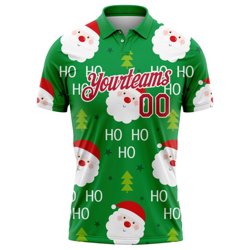 Custom Name Number 3D Santa Claus Performance Golf Polo Shirt - Personalized Kelly Green Red-White Design Personalized Kelly