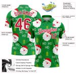 Custom Name Number 3D Santa Claus Performance Golf Polo Shirt - Personalized Kelly Green Red-White Design Personalized Kelly