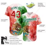 Personalized 3D Mexican Flag Baseball Jersey with Red-White Watercolor Grunge Design in Kelly Green Personalized Kelly Green