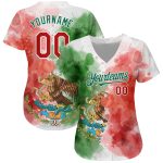 Personalized 3D Mexican Flag Baseball Jersey with Red-White Watercolor Grunge Design in Kelly Green Personalized Kelly Green