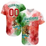 Custom Name and Number 3D Mexican Flag Baseball Jersey - Kelly Green Red-White Watercolor Splash Design Authentic Team Apparel