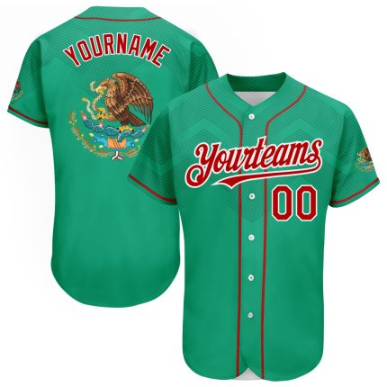 3D Mexico Authentic Baseball Jersey - Personalized Kelly Green Red-White Jersey Personalized Kelly Green Red-White 3D Mexico