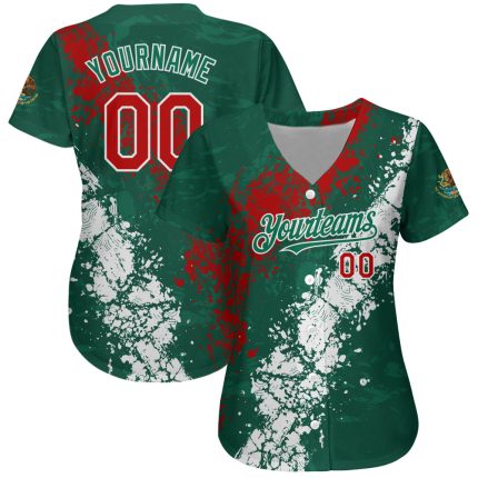 Custom 3D Mexico Baseball Jersey with Personalized Name & Number - Kelly Green Red-White Team Gear Personalized Kelly Green