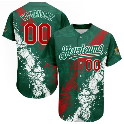 Custom 3D Mexico Baseball Jersey with Personalized Name & Number - Kelly Green Red-White Team Gear Personalized Kelly Green