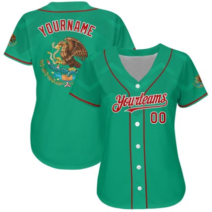 3D Mexico Authentic Baseball Jersey - Personalized Kelly Green Red-White Jersey Personalized Kelly Green Red-White 3D Mexico