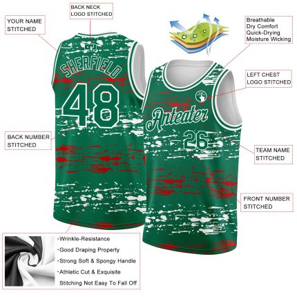 Custom Mexico Basketball Jersey - Personalized 3D Team Jersey in Kelly Green, Red, and White with Your Name and Number Personalized