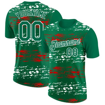 Custom Name Number 3D Mexico Performance T-Shirt in Kelly Green Red-White - Personalized Team Shirt Personalized Kelly Green