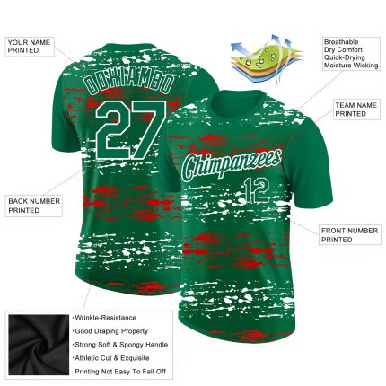 Custom Name Number 3D Mexico Performance T-Shirt in Kelly Green Red-White - Personalized Team Shirt Personalized Kelly Green