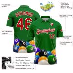 Custom Name Number 3D Pattern Billiards Polo Shirt in Kelly Green Red-White, Performance Short Sleeve Team Apparel Personalized