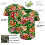 Custom Name and Number Baseball Jersey with 3D Flower Pattern in Kelly Green, Red & White - Authentic Northeast China Personalized