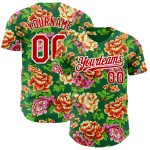 Custom Name and Number Baseball Jersey with 3D Flower Pattern in Kelly Green, Red & White - Authentic Northeast China Personalized