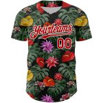 Personalized Tropical Anthurium Flower 3D Pattern Baseball Jersey in Kelly Green Red-White Design Personalized Kelly Green