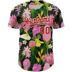 Custom Tropical Anthurium Flower Baseball Jersey - Personalized Kelly Green Red-White 3D Pattern with Name and Number Personalized
