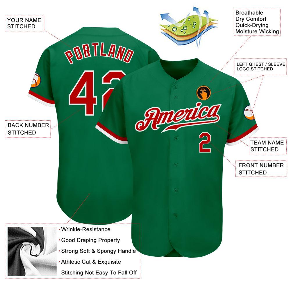 Personalized Kelly Green Red-White Authentic Baseball Jersey Team Custom Name and Number Custom Name Number Authentic Baseball Jersey Kelly Green Red White Personalized Kelly Green Red-White Authentic Baseball - Image 3