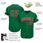 Custom Name and Number Authentic Baseball Jersey in Kelly Green Red-White Fashion Design Personalized Kelly Green Red-White