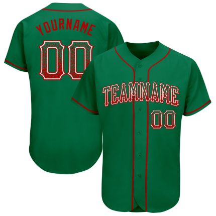 Custom Name and Number Authentic Baseball Jersey in Kelly Green Red-White Fashion Design Personalized Kelly Green Red-White